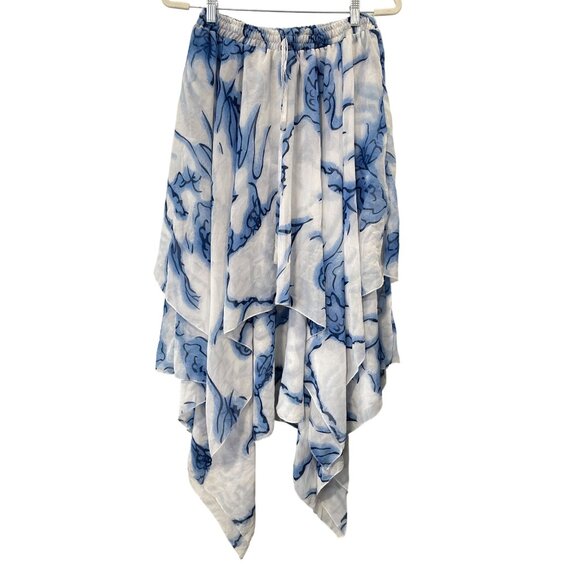 Sakkas Skirt Free Size Pull On Elastic Waist Handkerchief Hem Blue White Fairy - Picture 1 of 5